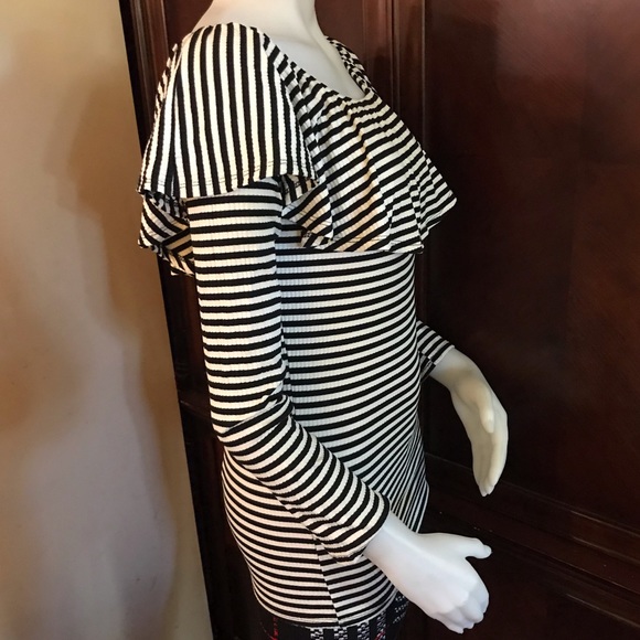 🆕 Bellino Black/White Stripe Blouse-X-Lg - Picture 4 of 6